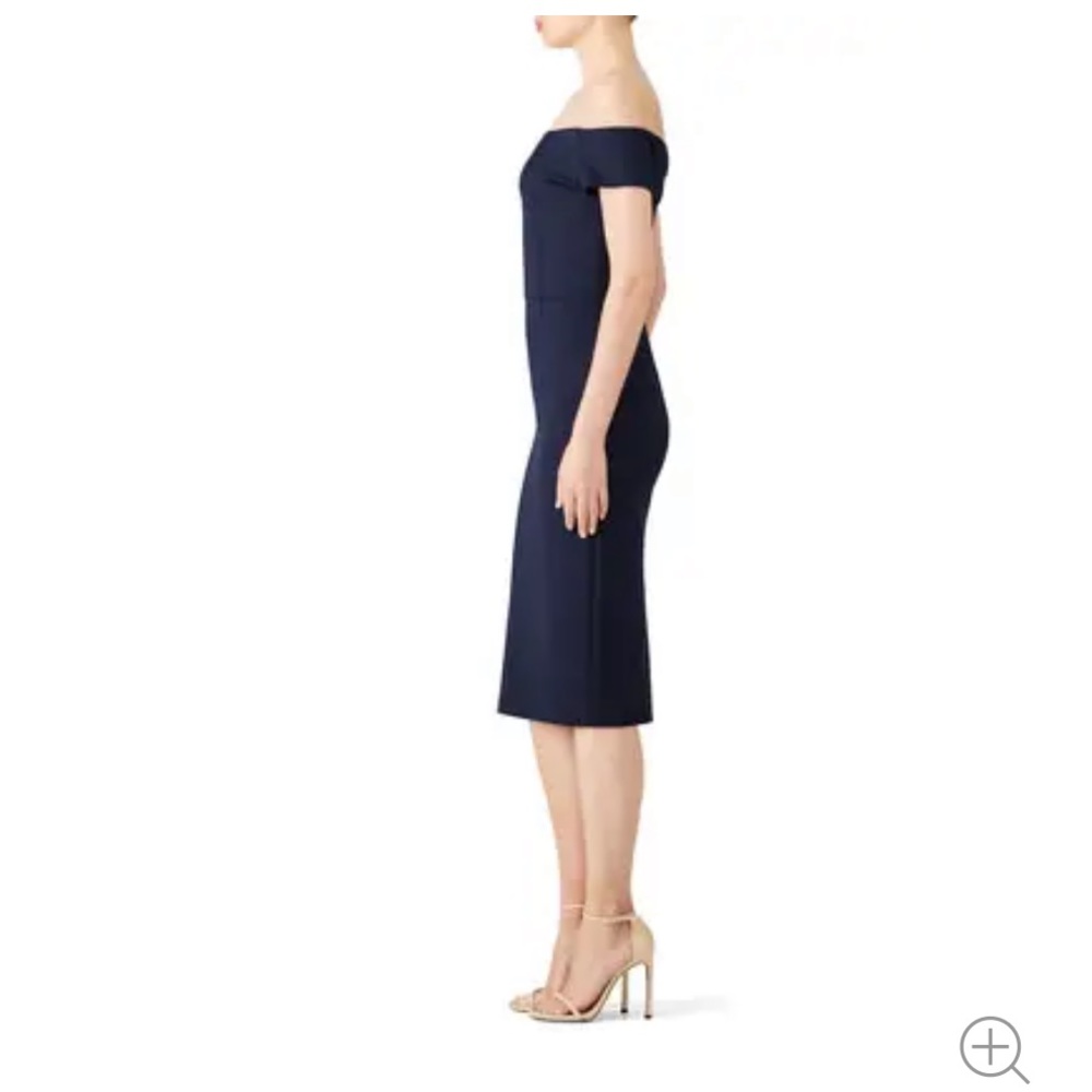 Trina Turk indigo sheath off shoulder stretchy shirt sleeve midi dress size 0 - Picture 2 of 8